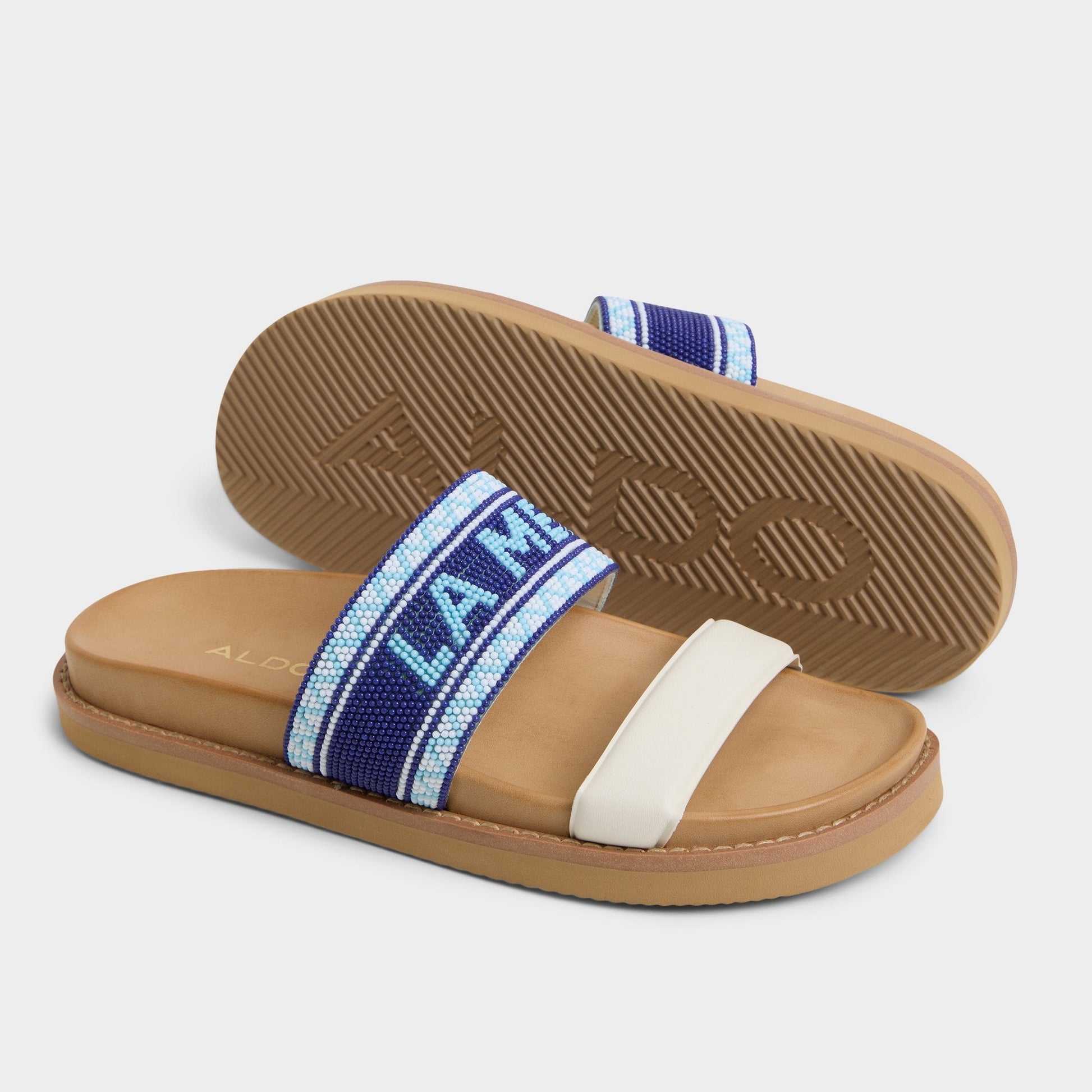 Beachvacay White/Blue Women's Footbed sandals - Slide sandal, Footbed sandal - White/Blue