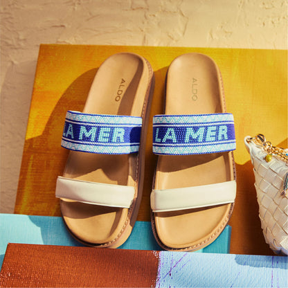 Beachvacay White/Blue Women's Footbed sandals - Slide sandal, Footbed sandal - White/Blue