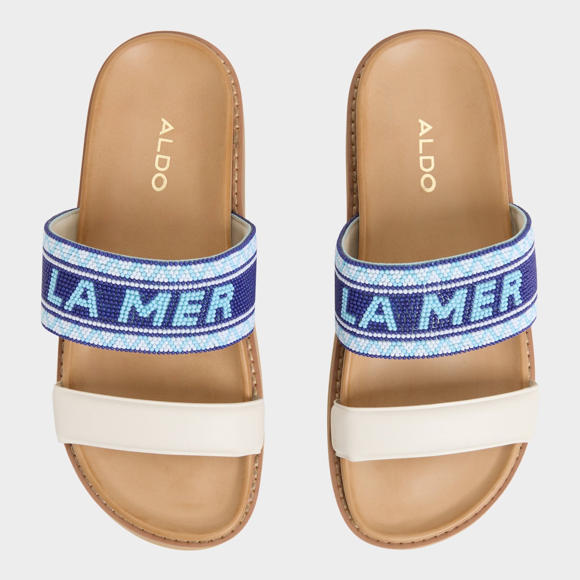 Beachvacay White/Blue Women's Footbed sandals - Slide sandal, Footbed sandal - White/Blue