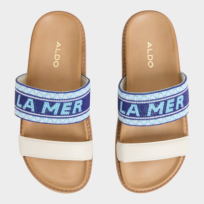 Beachvacay White/Blue Women's Footbed sandals - Slide sandal, Footbed sandal - White/Blue