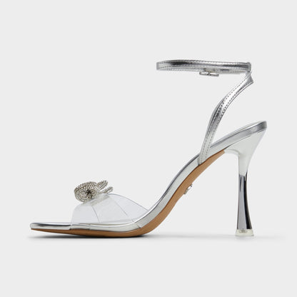 Ozley Silver Women's Strappy Heels - Strappy heeled sandal - Silver