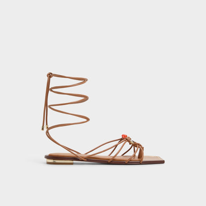 Nirena Medium Brown Women's Flats - Strappy flat sandal - Medium Brown