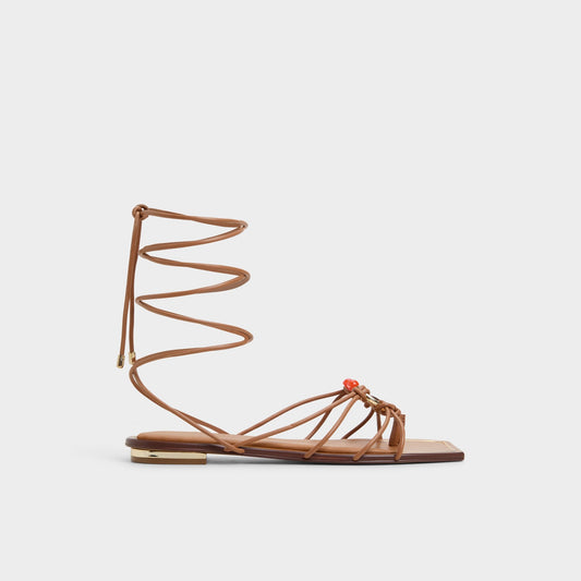 Nirena Medium Brown Women's Flats - Strappy flat sandal - Medium Brown