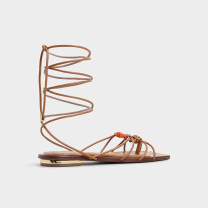 Nirena Medium Brown Women's Flats - Strappy flat sandal - Medium Brown