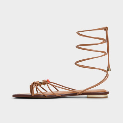 Nirena Medium Brown Women's Flats - Strappy flat sandal - Medium Brown