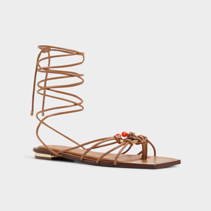 Nirena Medium Brown Women's Flats - Strappy flat sandal - Medium Brown