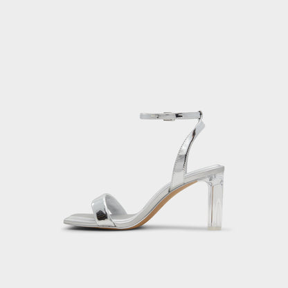 Aurorai Silver Women's Block heels - Strappy heeled sandal, Block heel - Silver