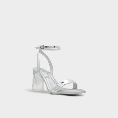 Aurorai Silver Women's Block heels - Strappy heeled sandal, Block heel - Silver