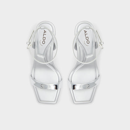 Aurorai Silver Women's Block heels - Strappy heeled sandal, Block heel - Silver