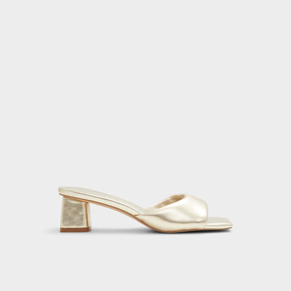 Aneka Gold Women's Heeled mules - Heeled mule, Block heel - Gold