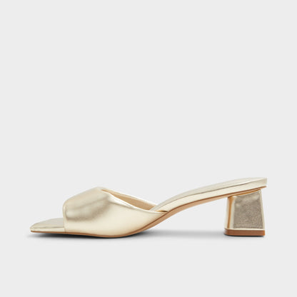 Aneka Gold Women's Heeled mules - Heeled mule, Block heel - Gold