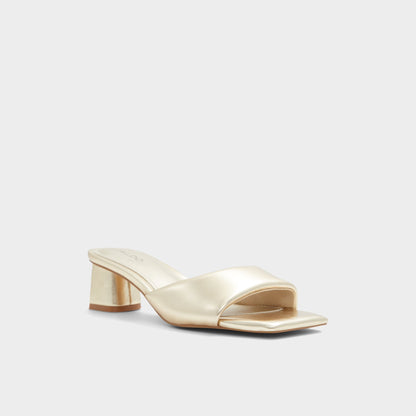 Aneka Gold Women's Heeled mules - Heeled mule, Block heel - Gold