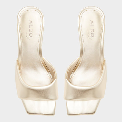 Aneka Gold Women's Heeled mules - Heeled mule, Block heel - Gold