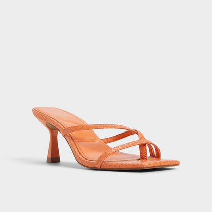 Calypsa Medium Orange Women's Heeled mules - Strappy heeled sandal - Medium Orange