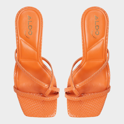 Calypsa Medium Orange Women's Heeled mules - Strappy heeled sandal - Medium Orange