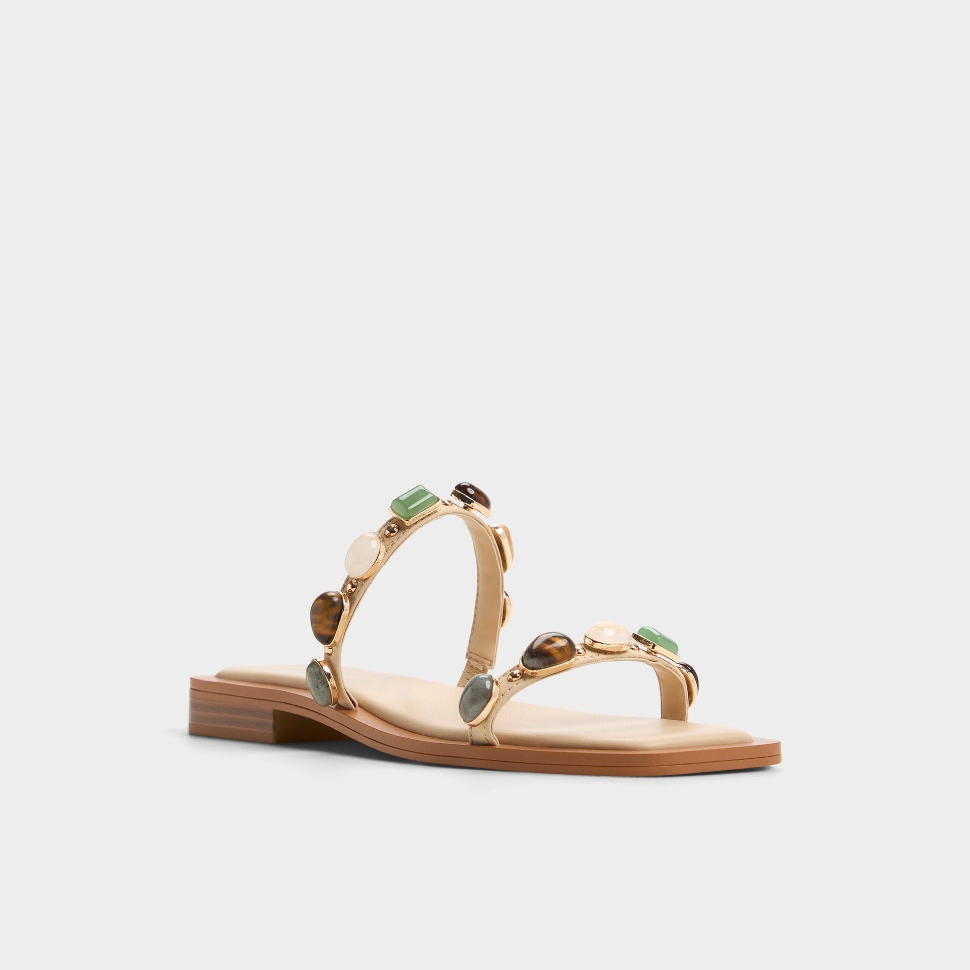 Sapphira Medium Beige Women's Flats - Strappy flat sandal - Medium Beige