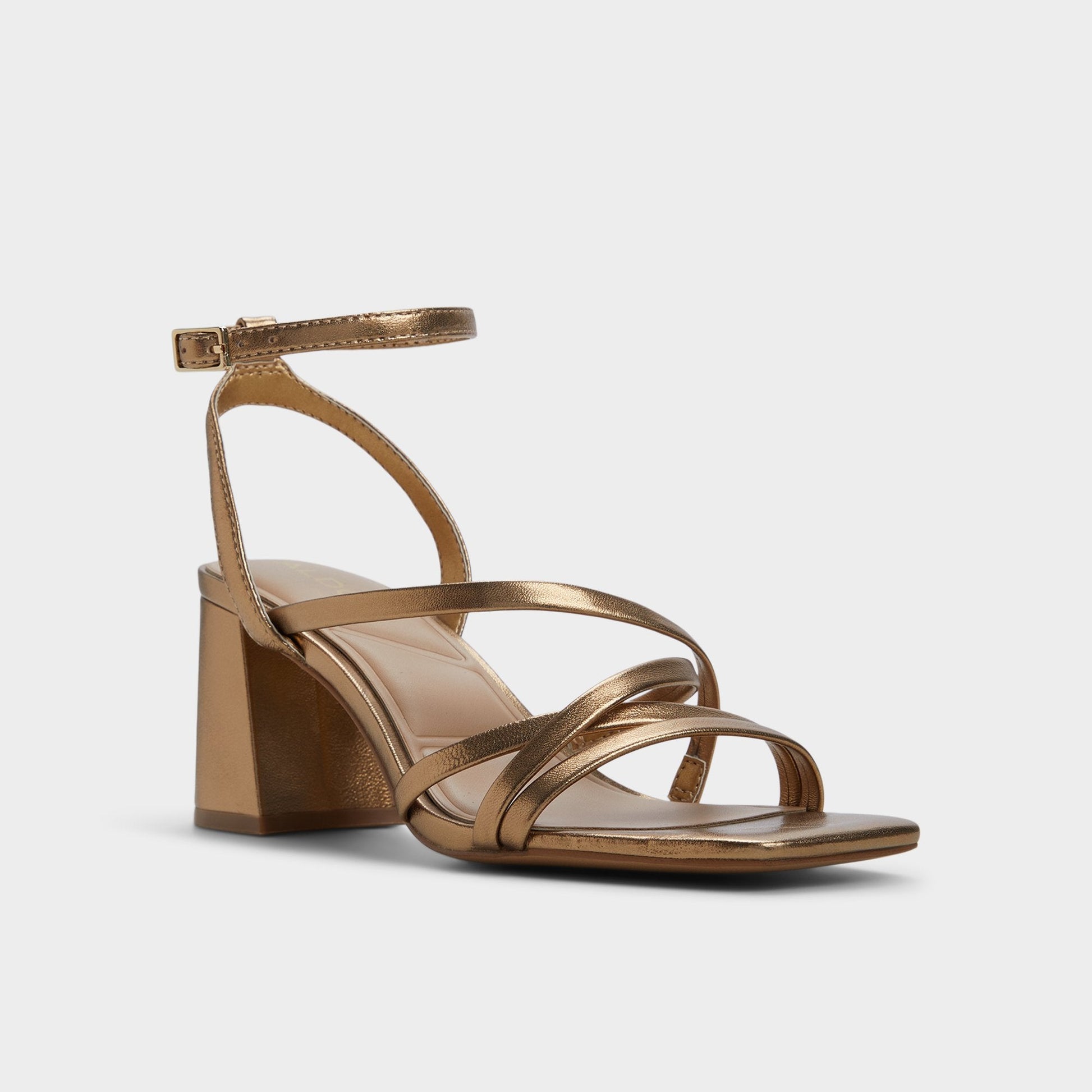 Esther Gold Women's Block heels - Strappy heeled sandal, Block heel - Gold