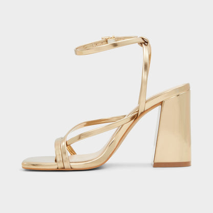 Laurader Gold Women's Block heels - Strappy heeled sandal, Block heel - Gold