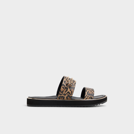Lagoon Brown Multi Women's Flats - Strappy flat sandal, Footbed sandal - Brown Multi