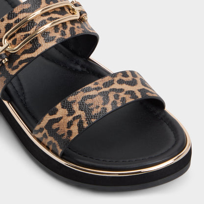 Lagoon Brown Multi Women's Flats - Strappy flat sandal, Footbed sandal - Brown Multi