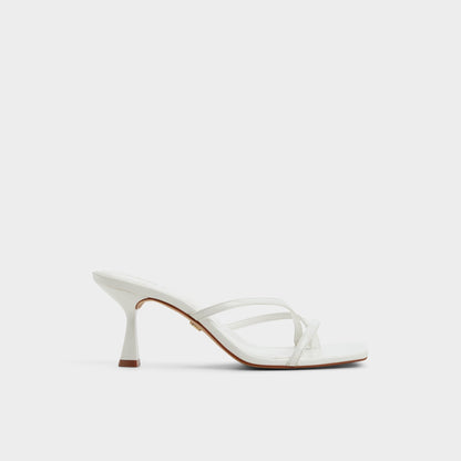 Calypsa White Women's Heeled mules - Strappy heeled sandal, Block heel - White