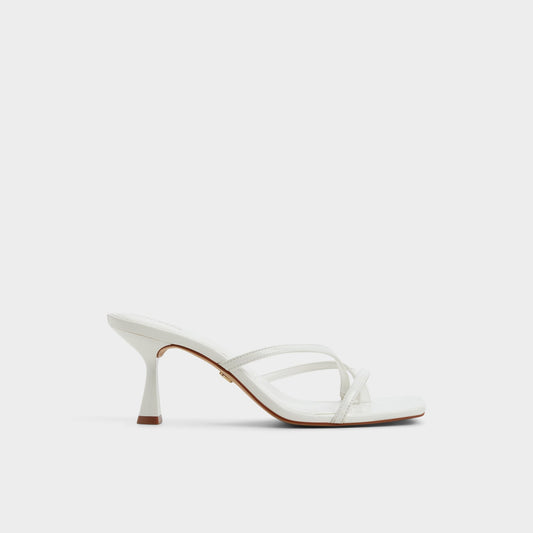 Calypsa White Women's Heeled mules - Strappy heeled sandal, Block heel - White