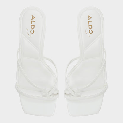 Calypsa White Women's Heeled mules - Strappy heeled sandal, Block heel - White
