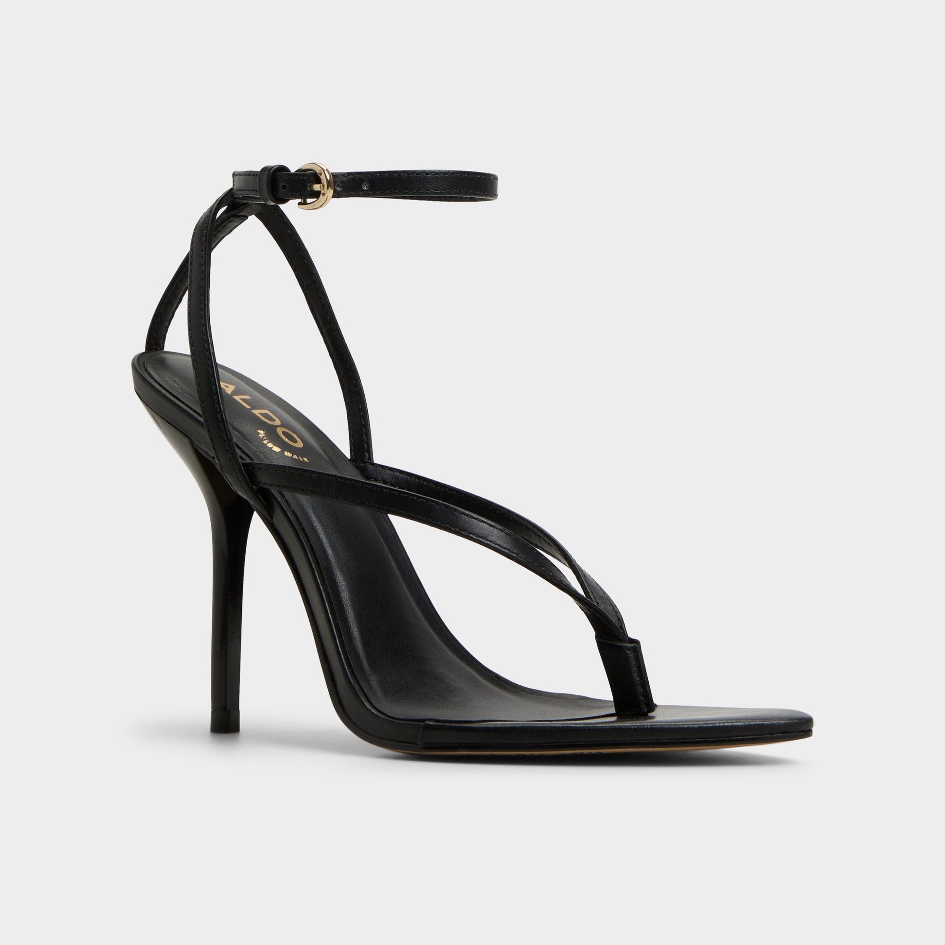 Abyfindley Black Women's Strappy sandals - Heeled flip flop, Stiletto heel - Black