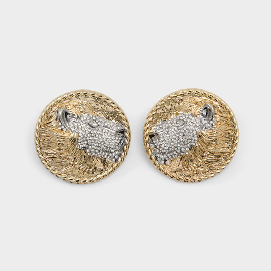 Lionesse in Gold Clear Multi - Button earrings - Gold/clear multi