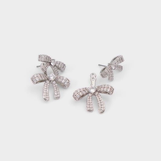 Bows in Silver Clear Multi - Earrings - Silver/clear multi