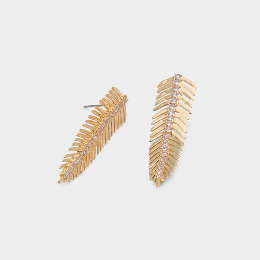 Feathers in Gold Clear Multi - Earrings - Gold/clear multi