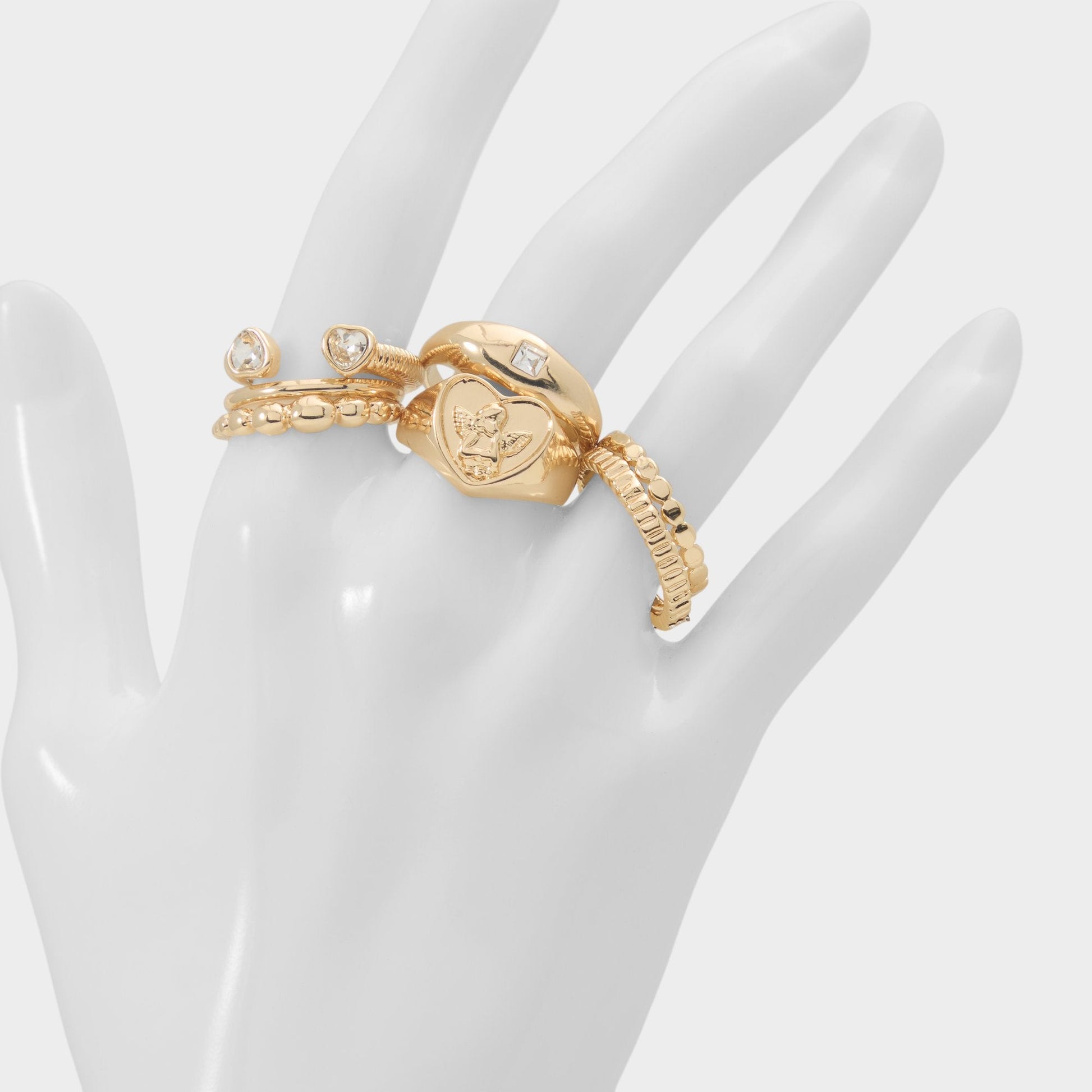 Anngellica in Gold Clear Multi - Multi-finger rings - Gold/Clear Multi