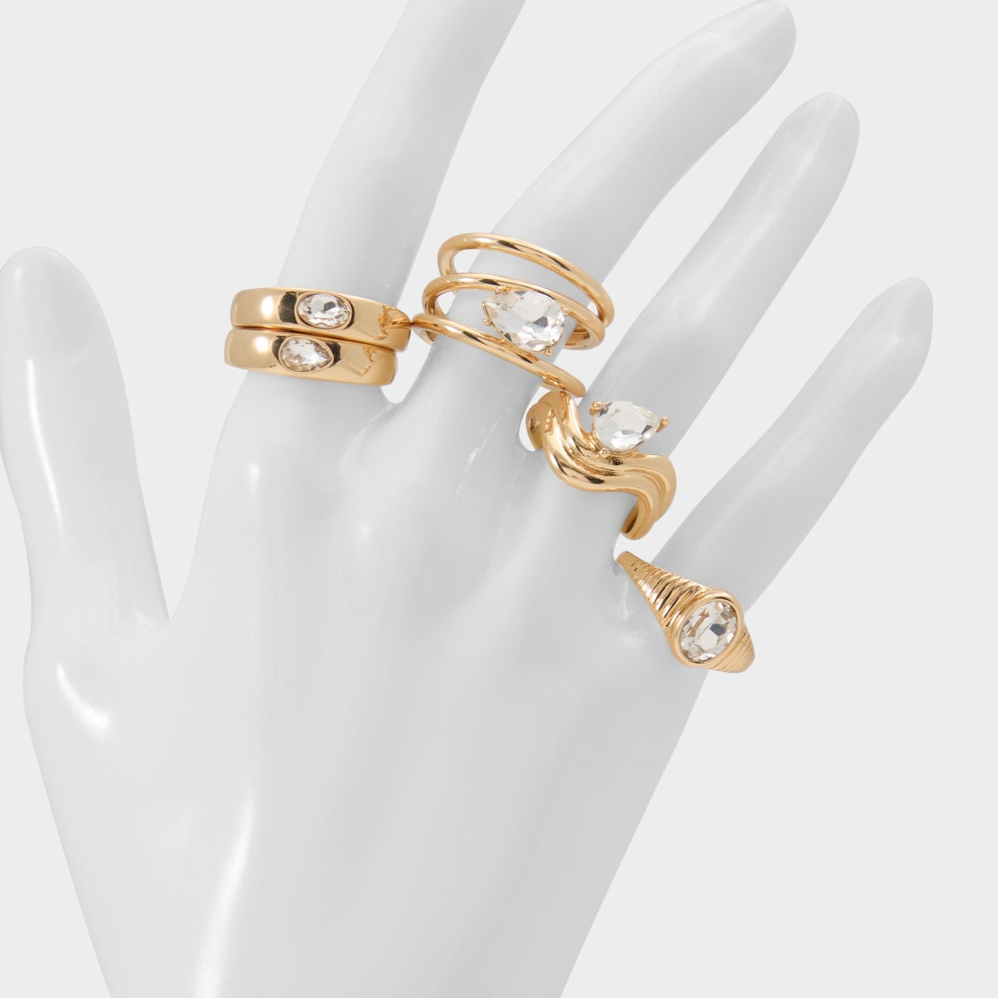 Abyweth in Gold Clear Multi - Multi finger rings - Gold/Clear Multi