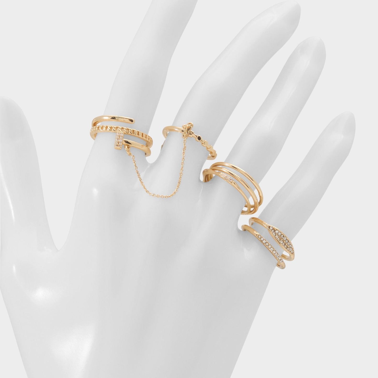 Ringsies in Gold Clear Multi - Multi finger rings - Gold/clear multi