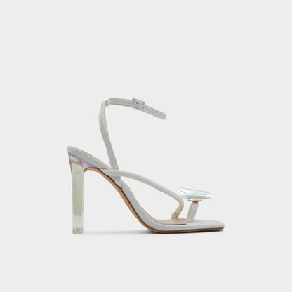 Pepela in White - Strappy heeled sandal, Block heel - White
