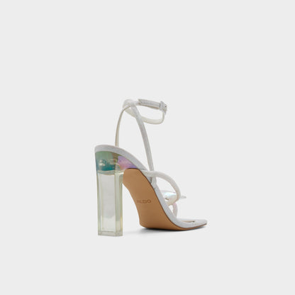 Pepela in White - Strappy heeled sandal, Block heel - White