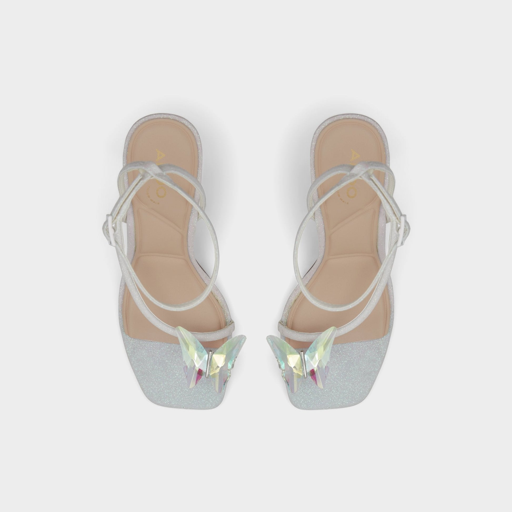 Pepela in White - Strappy heeled sandal, Block heel - White