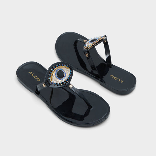 Ebariel Black/Gold Multi Women's Jelly Sandals & Flip Flops - T-strap sandal - Black/Gold Multi